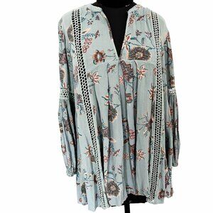 Free People Just The Two Of Us Printed Floral Tunic Dress Mint Green Sz XL